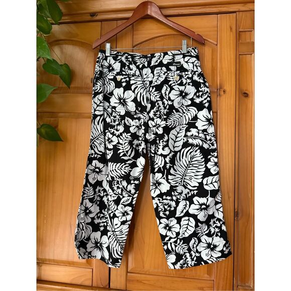 LAUREN RALPH LAUREN Women Black White Floral Cotton Cropped Pants SZ 10 - Picture 5 of 10
